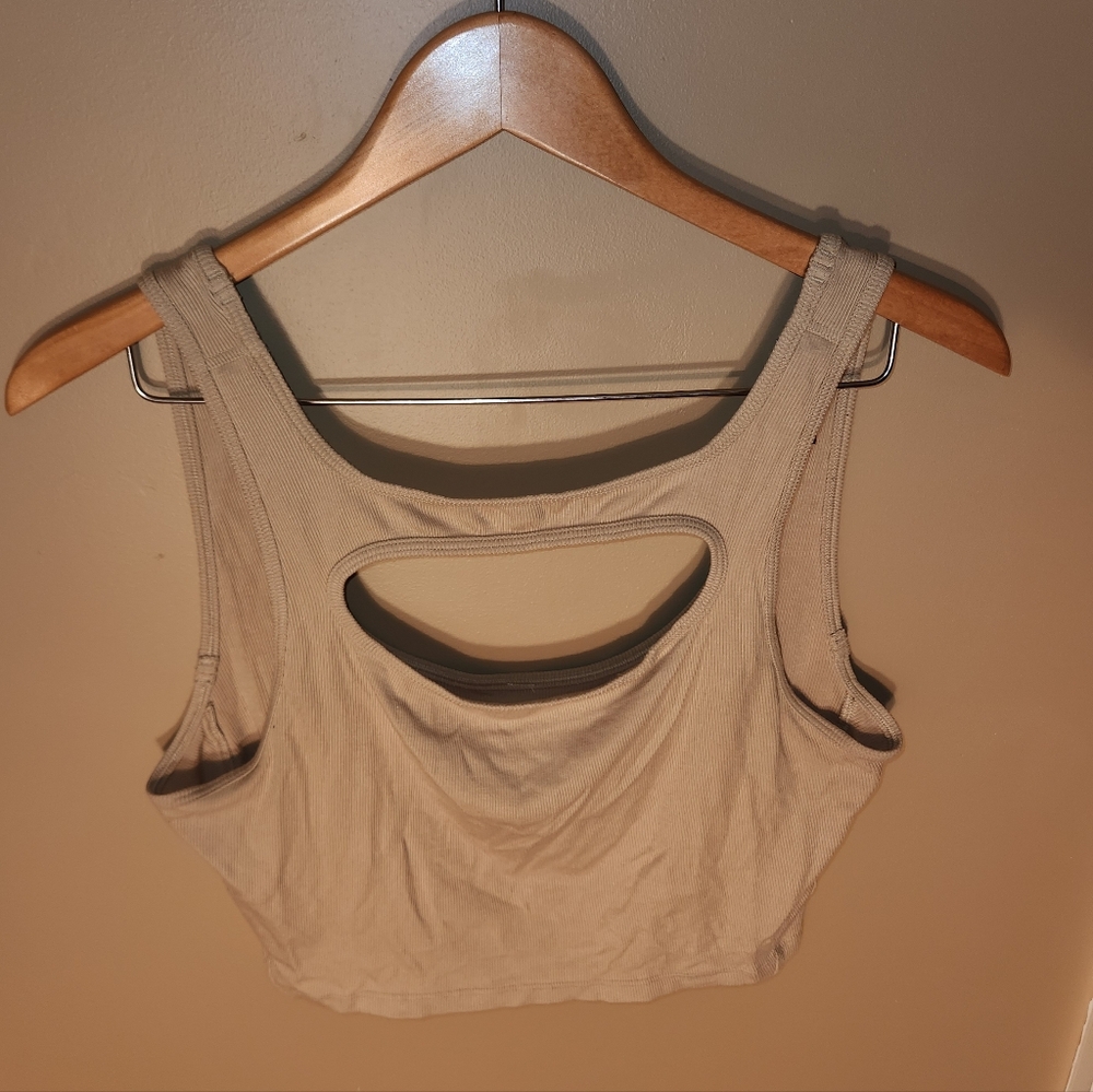 lululemon athletica Beige Cutout Ribbed Crop Tank